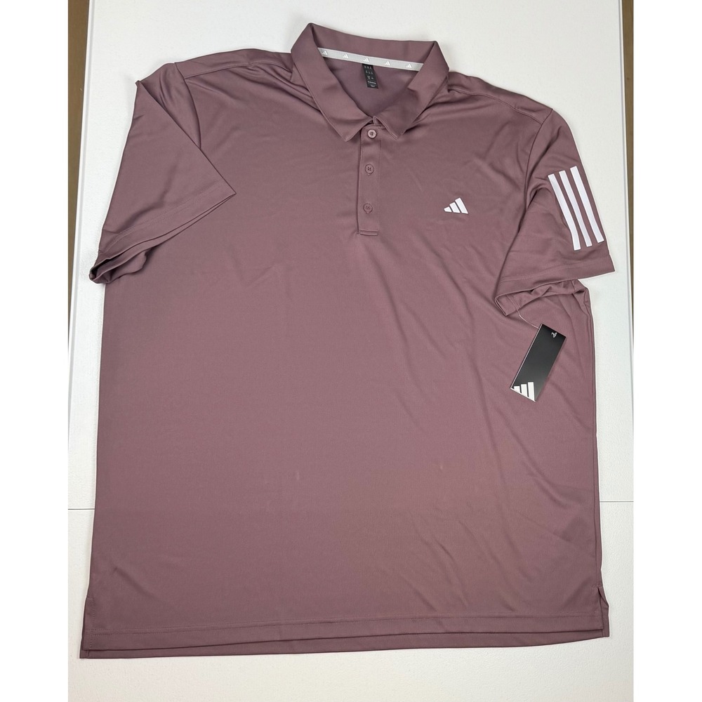 NWT Adidas 3-Stripe Sleeve Polo Mens 2XL Shadow Fig Purple Golf Shirt NEW